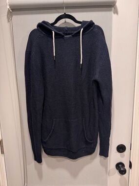 Navy Knit Hoodie with Front Pocket